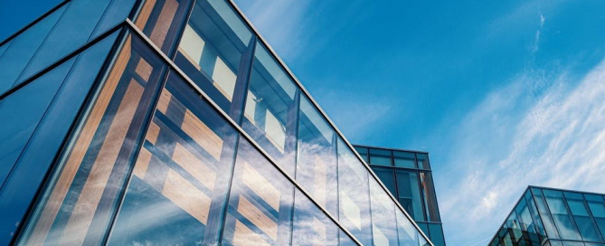 glass facade with low e coated insulated glass