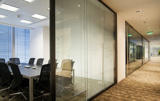glass partition with built in shutters-blinds